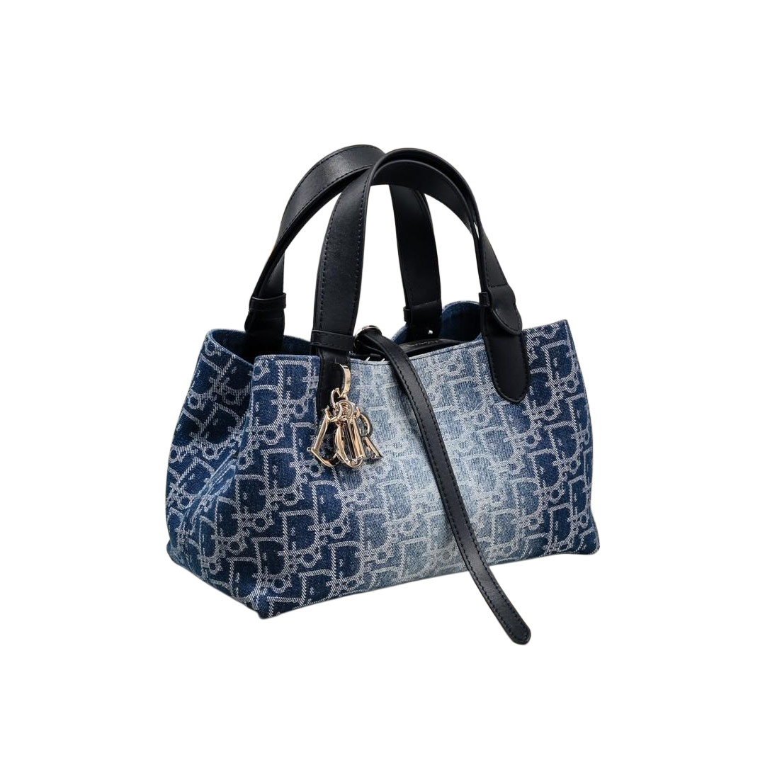 Dior Small Dior Toujours Bag In Blue Denim Dior Oblique Jacquard With Gold Hardware