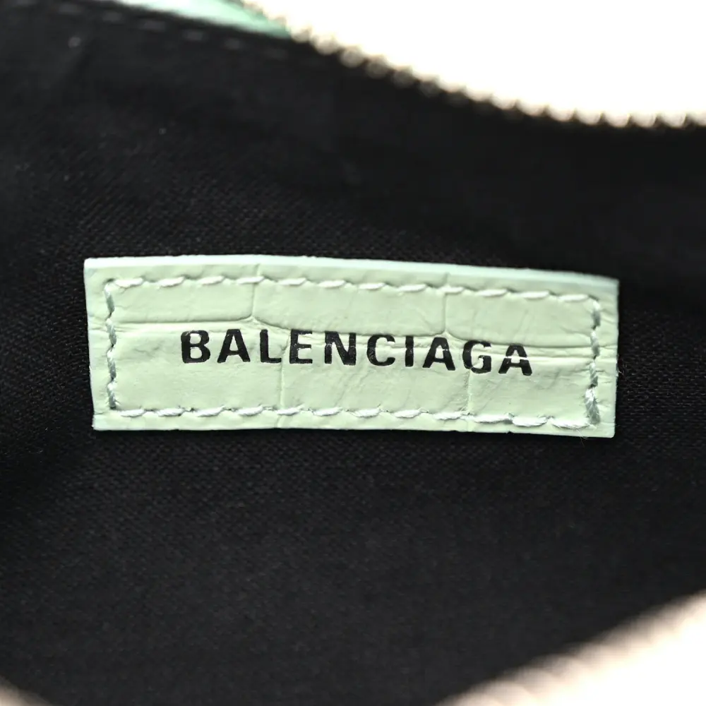 Balenciaga XS Le Cagole Shoulder Bag Light Green Crocodile Embossed Extra Supple Calfskin Leather Black Hardware