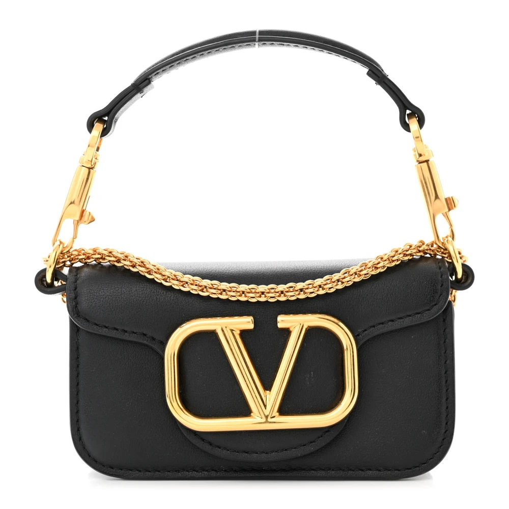 Valentino Garavani Micro VLogo Locò Shoulder Bag Black Calfskin Leather Gold Hardware