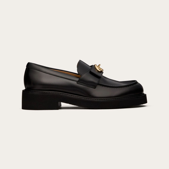 VALENTINO Black calf leather Loafers (heel height 4cm)