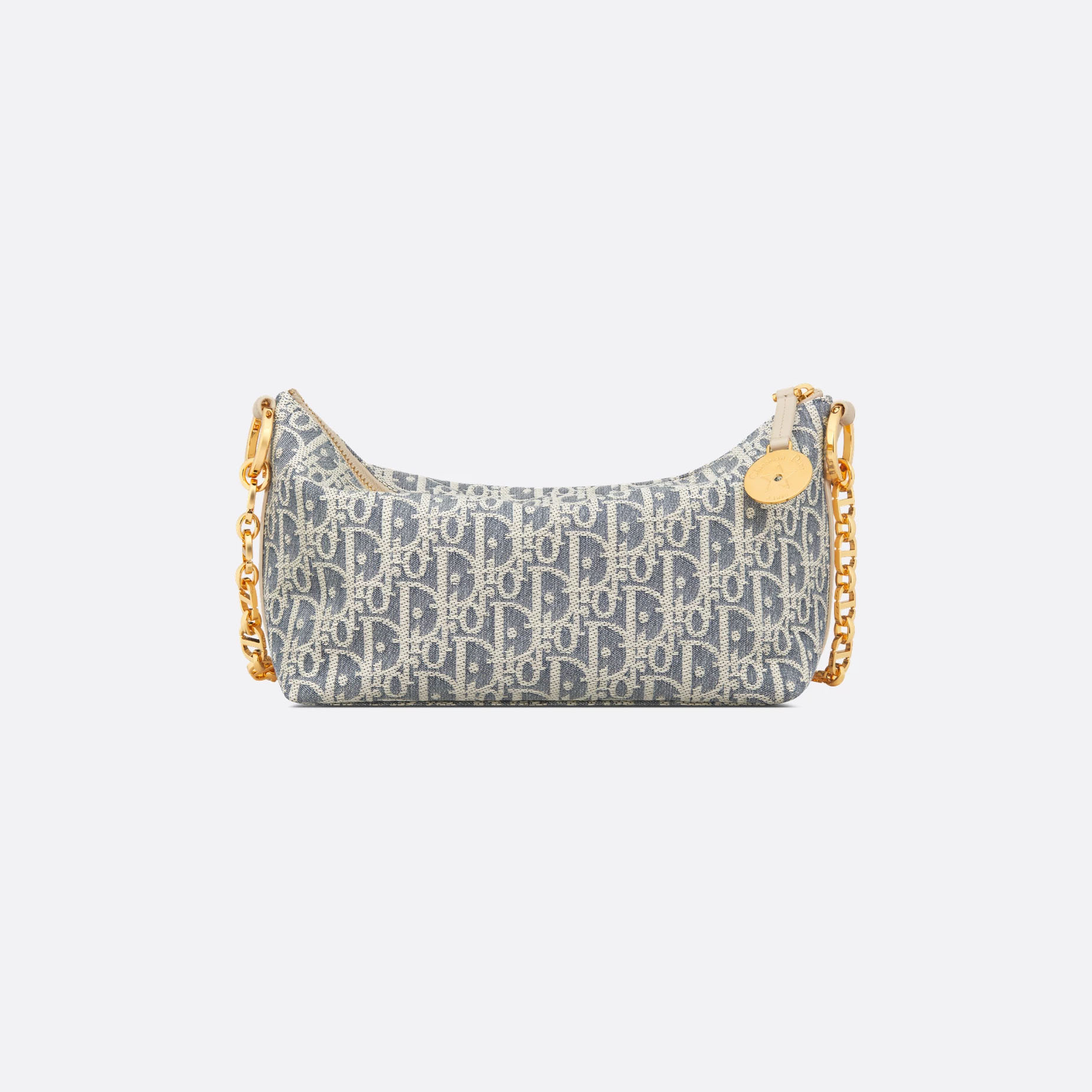 Dior Diorstar Hobo With Chain Blue And White Oblique Canvas Gold Hardware