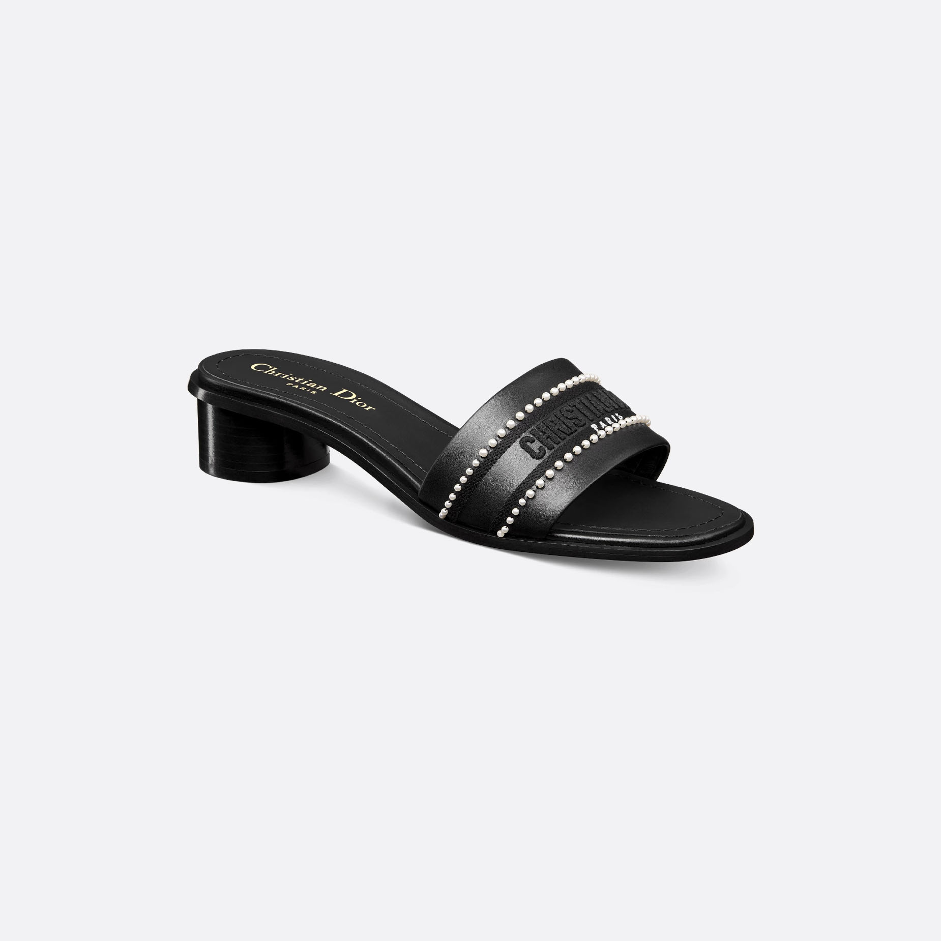 Dior black thick bottom square head high-heeled slippers