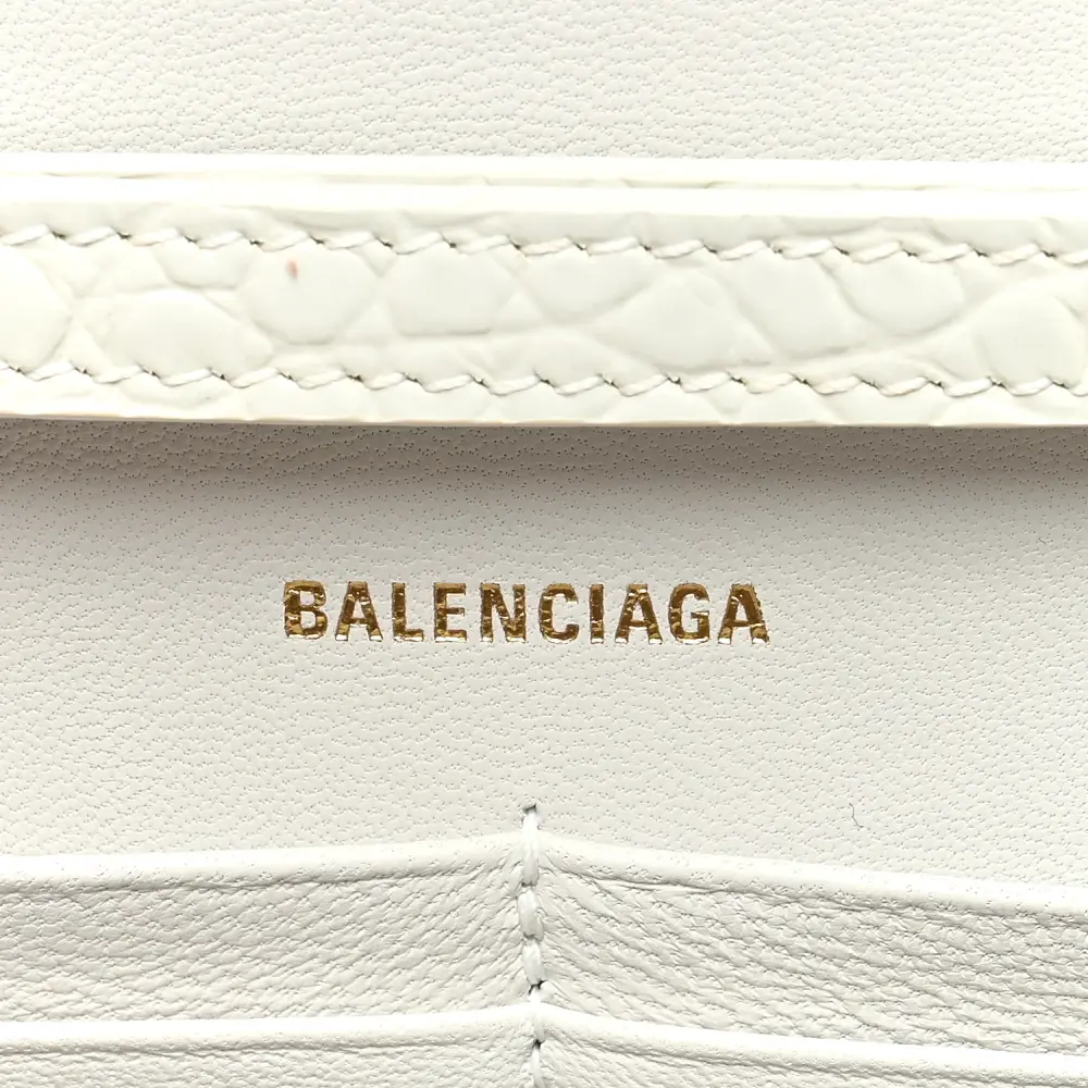 Balenciaga XS Hourglass Chain Bag White Crocodile Embossed Shiny Calfskin Leather Gold Hardware