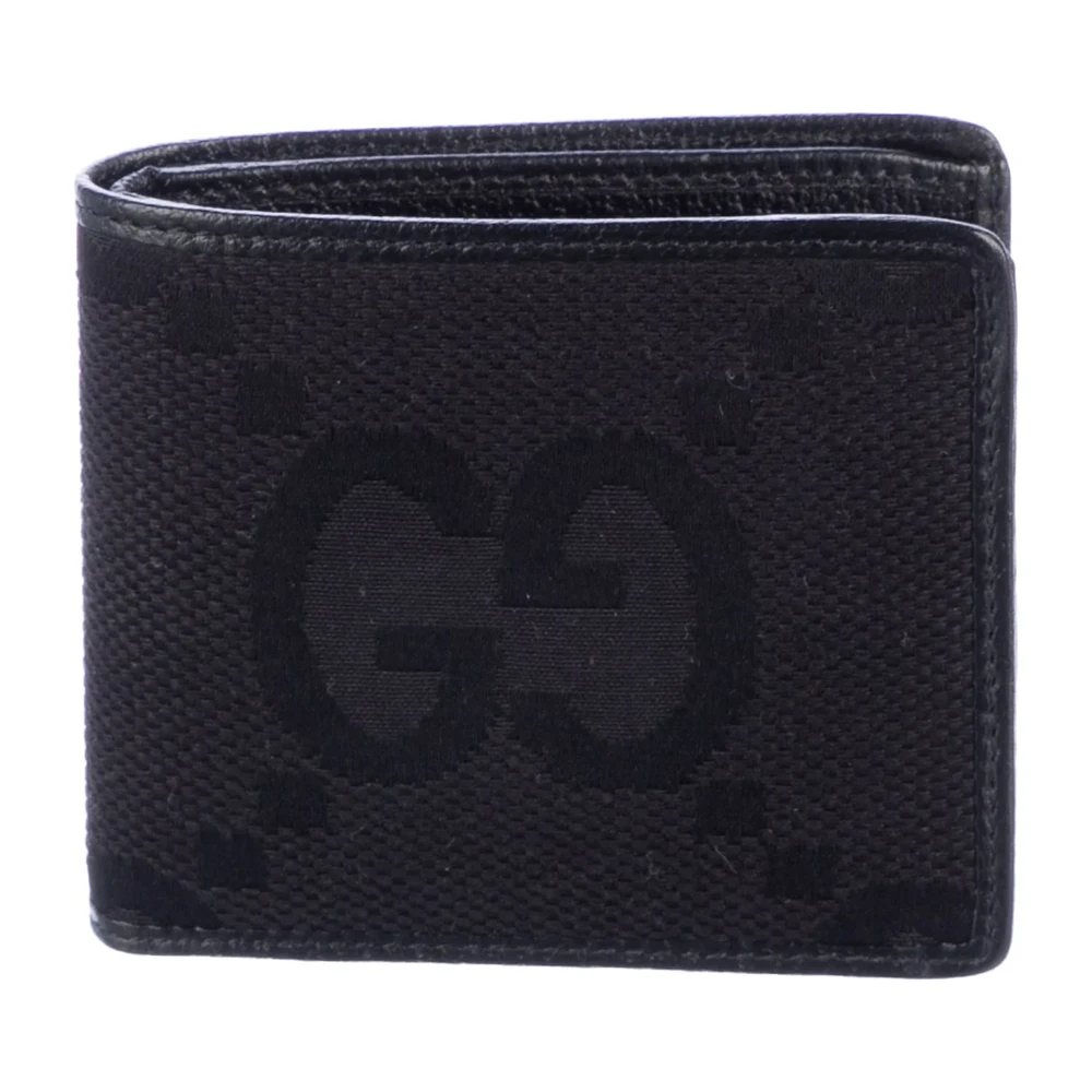 Gucci Small Bifold Wallet Black Calfskin Printed Leather