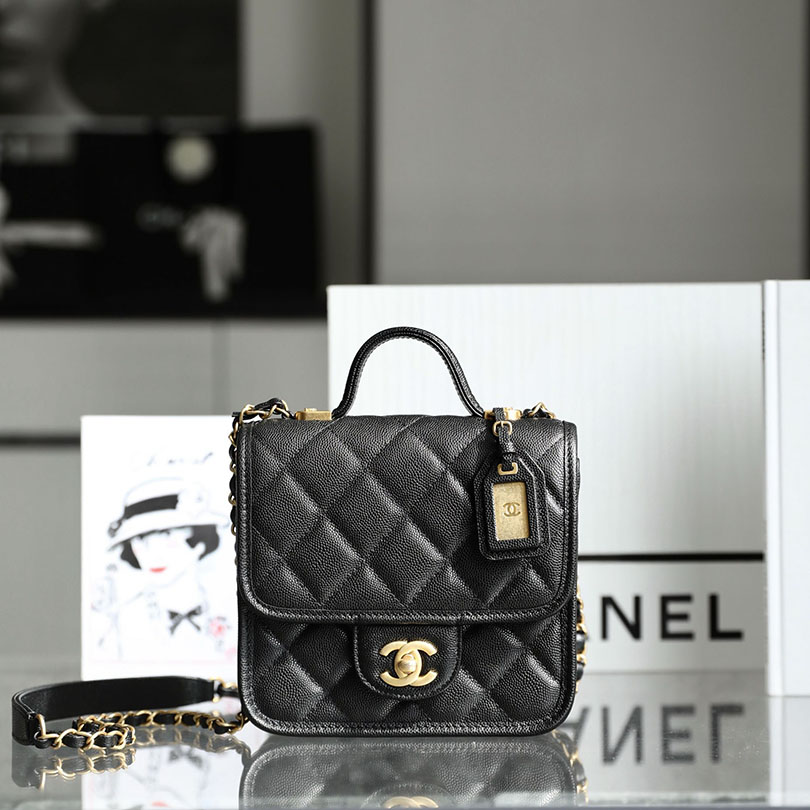 Chanel Black Quilted Caviar Leather 20.5cm / 25cm Crossbody Bags Top-Handle Bags