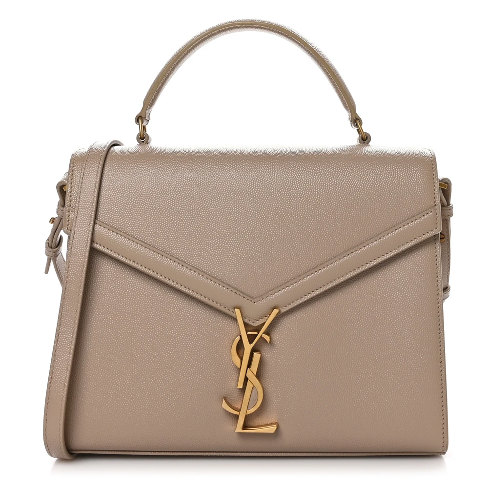 Saint Laurent Medium Cassandra Top Handle Dark Beige Classic Monogram Grain De Poudre Leather Aged Gold Hardware