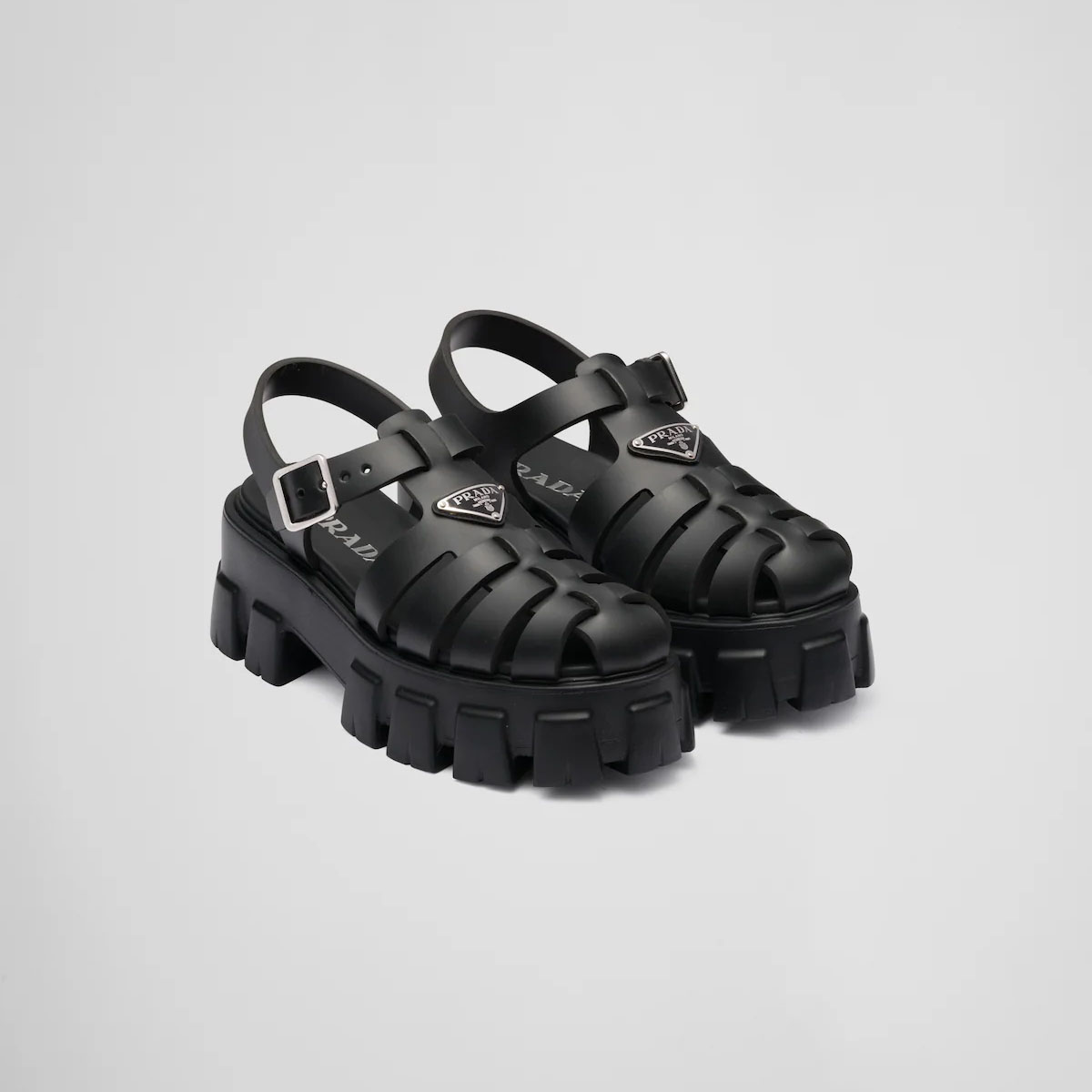 PRADA Black rubber Monolith sandals