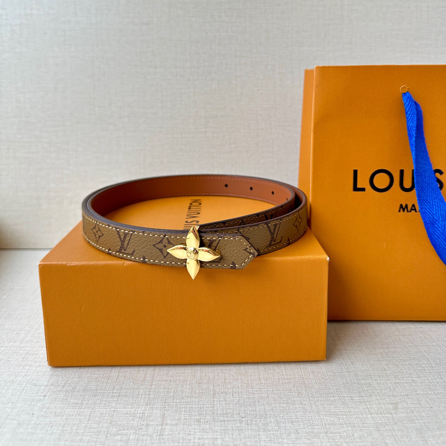 Louis Vuitton Women's Mini Flowergram Reversible Belt In Brown/Black/Pink/White Calfskin And Monogram Canvas With Gold/Silver Hardware 20mm