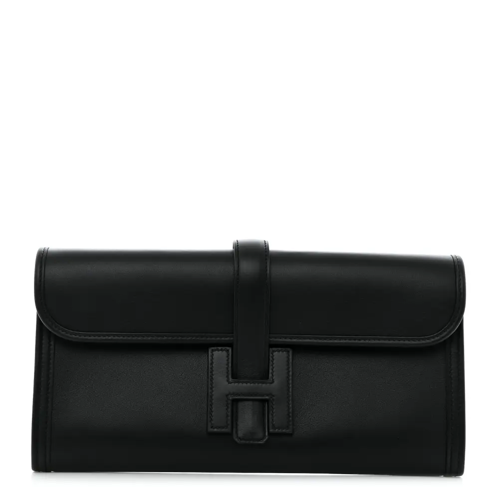 Hermès Jige Elan 29 Clutch Black Swift Leather