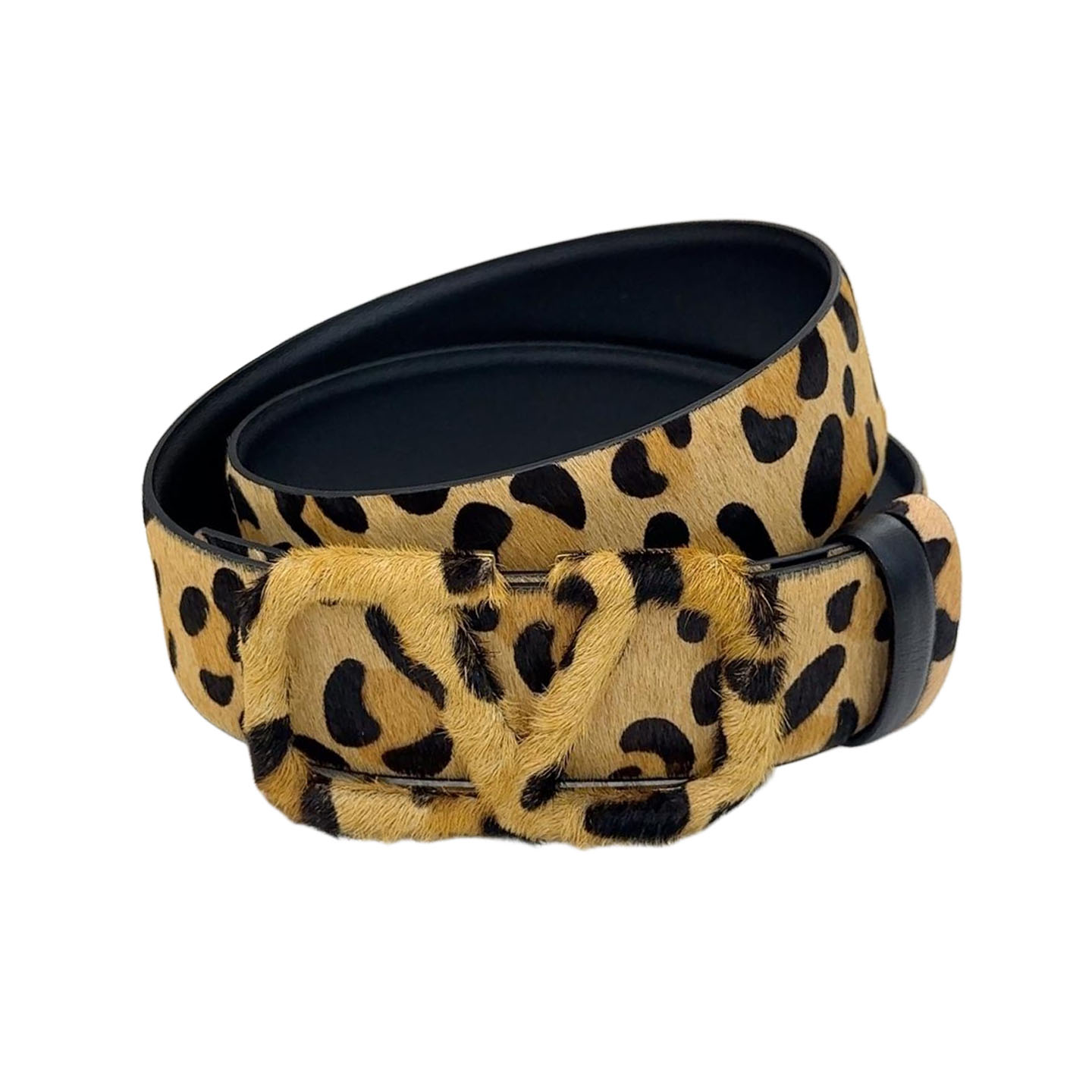 Valentino V Buckle Belt In Leopard Print Calfskin 40mm
