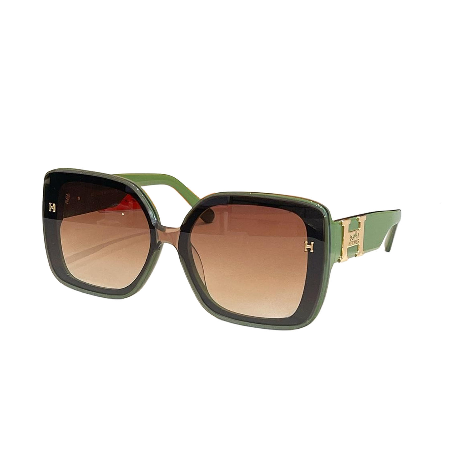 Hermès square frame glasses orange/green/brown leopard/green leopard/black gold/black silver color Size 62口14-147