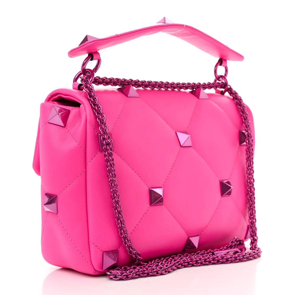 Valentino Garavani Large Roman Stud Shoulder Bag Pink PP Lacquer Monochrome Nappa Leather Incognito Hardware
