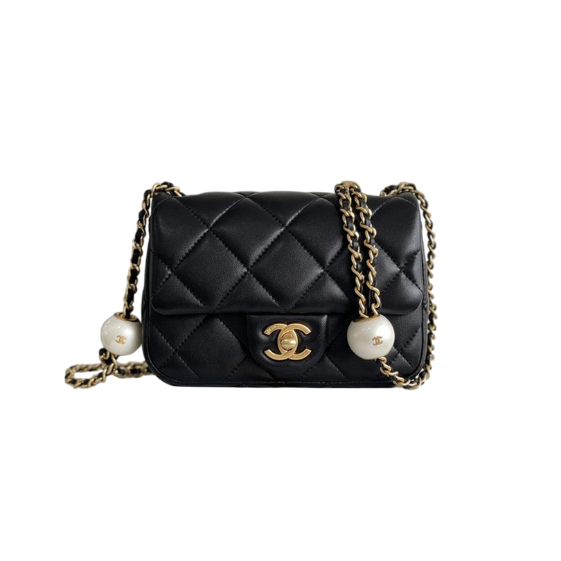 Chanel Double pearl CF chain bag 17/20.5cm White/Black Crossbody Bags