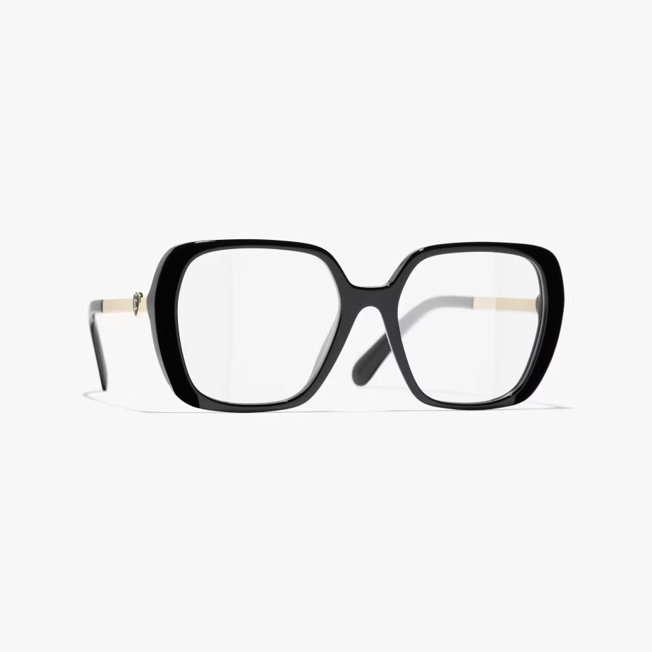 CHANEL square frame glasses black gold color size 54口18-145