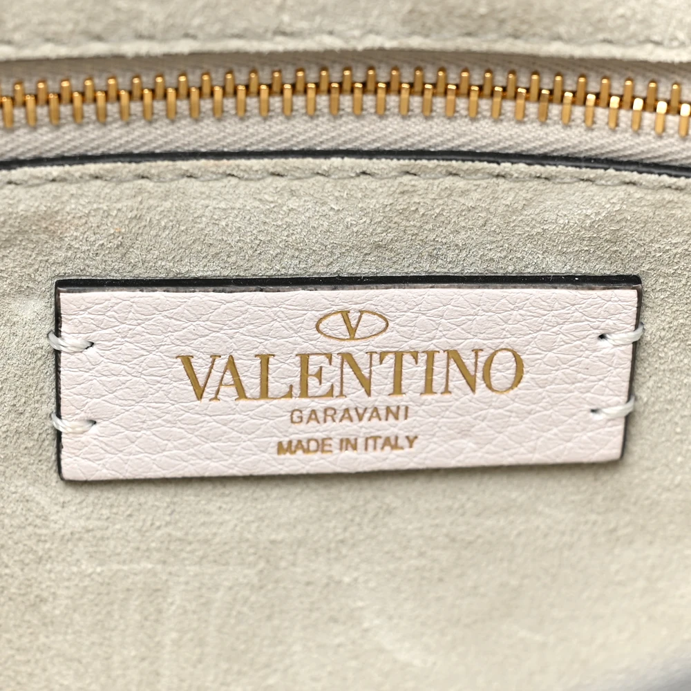 Valentino Garavani Medium Roman Stud Shoulder Bag Ivory Grained Calfskin Leather Light Gold Hardware