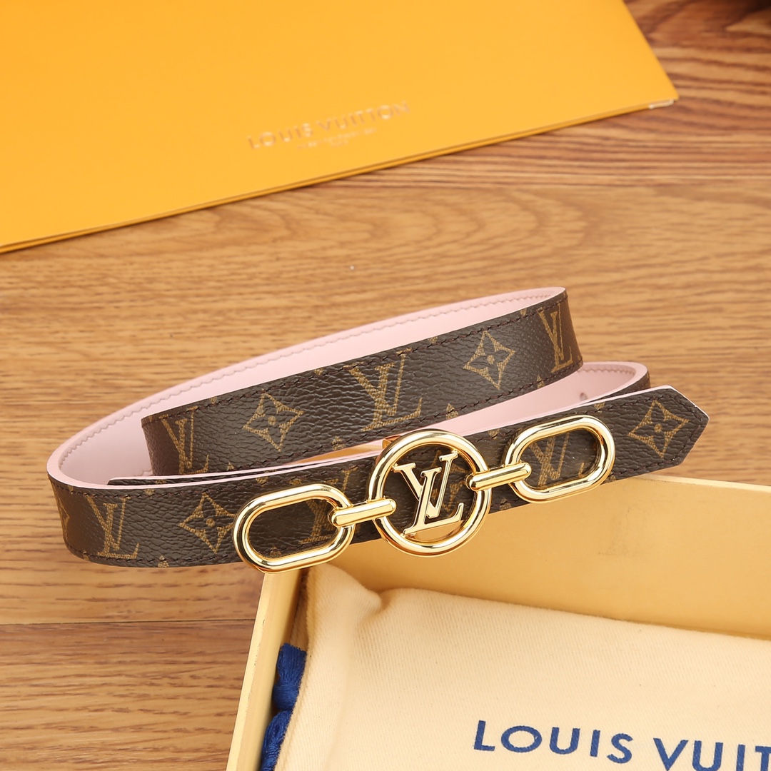 Louis Vuitton Women's Circle Prime Reversible Belt In Pink/Black/White/Brown Calfskin And Monogram Canvas With Gold Hardware 25mm
