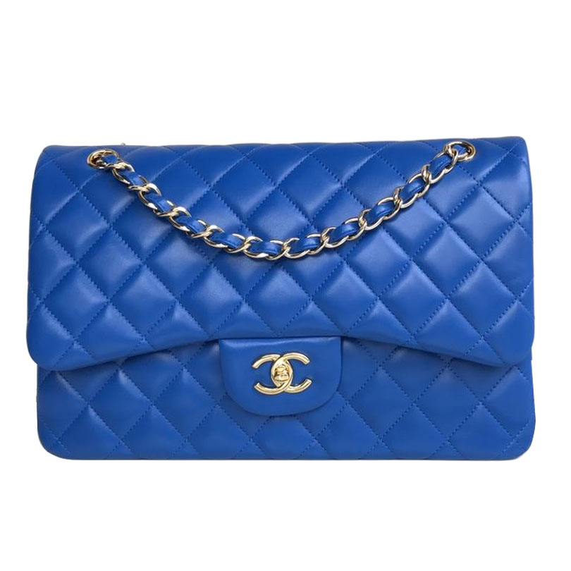 Chanel CF  Blue / Navy Blue Quilted Lambskin Leather Crossbody Bags