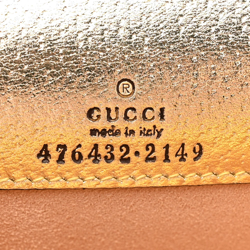 Gucci Super Mini Dionysus Shoulder Bag Metallic Gold Calfskin Leather Aged Silver Hardware