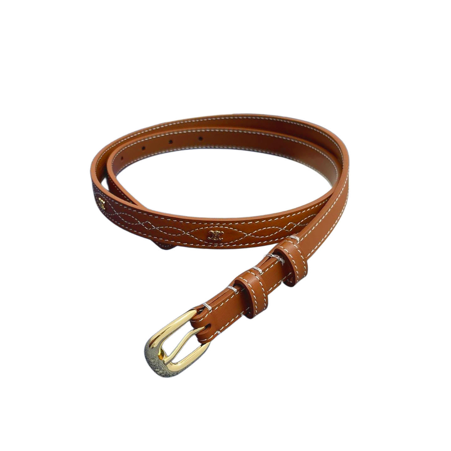 Celine Belt In Brown/Black Calfskin With Gold Hardware 20mm