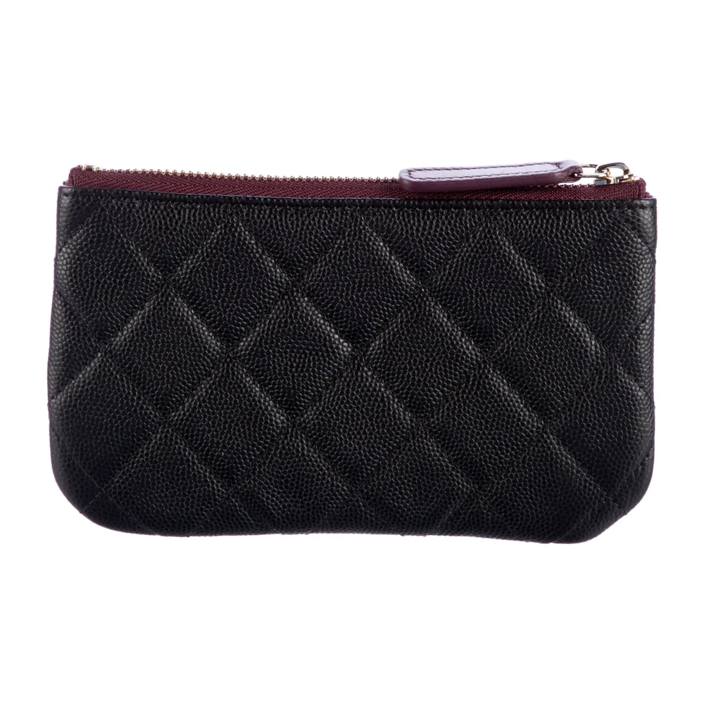 Chanel Medium Interlocking CC Logo Pouch Black Caviar Leather Silver Hardware