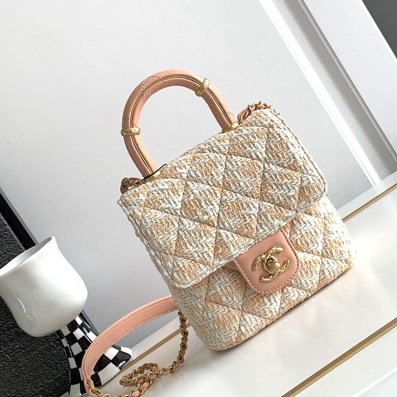 Chanel Box style plaid tweed orange with yellow/pink/green handbag crossbody bag