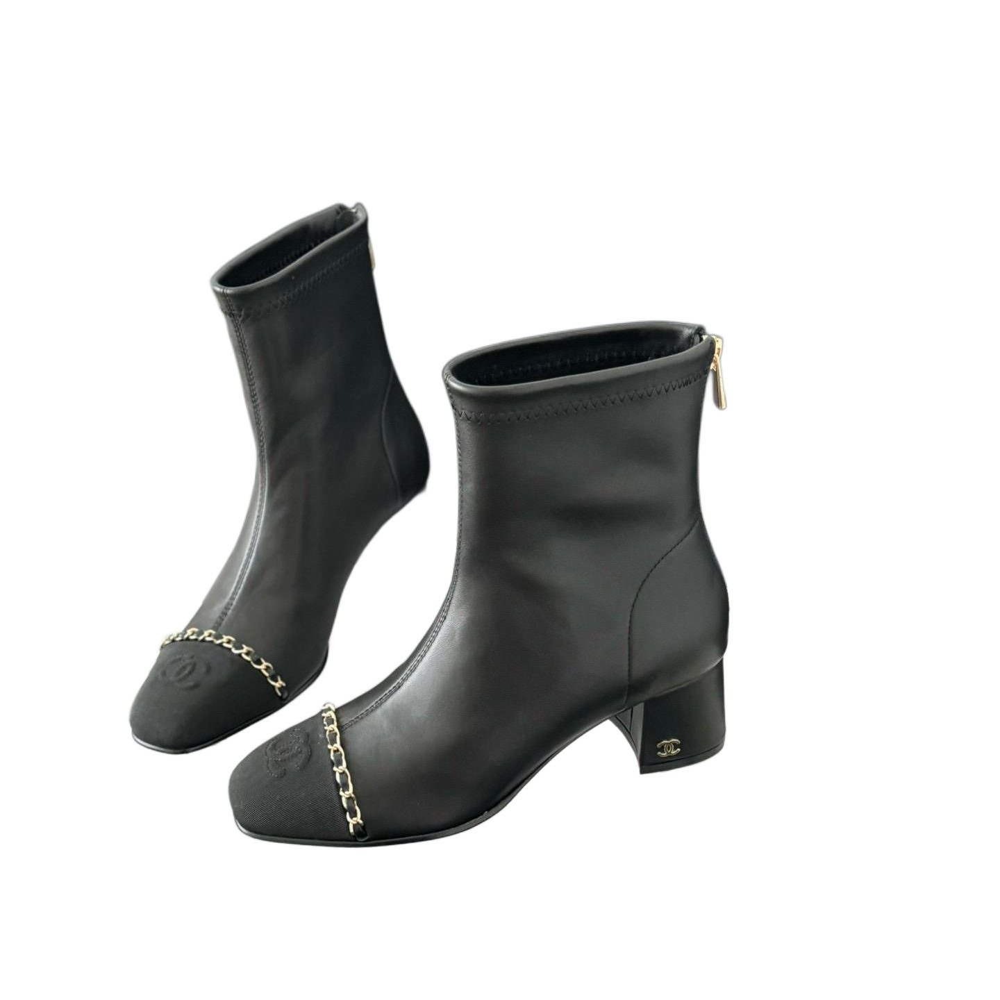 Chanel Black Lambskin leather ankle boots