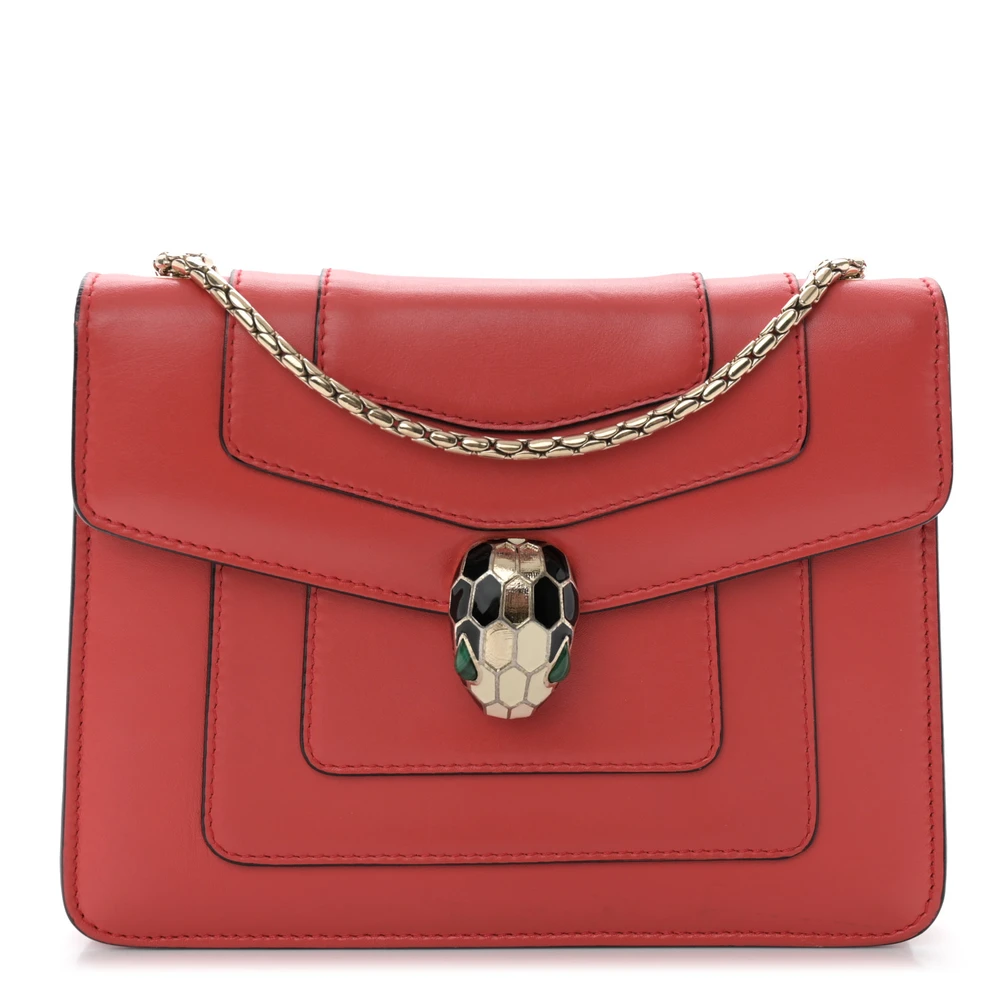 Bvlgari Mini Serpenti Forever Crossbody Bag Red Calfskin Leather Gold Hardware