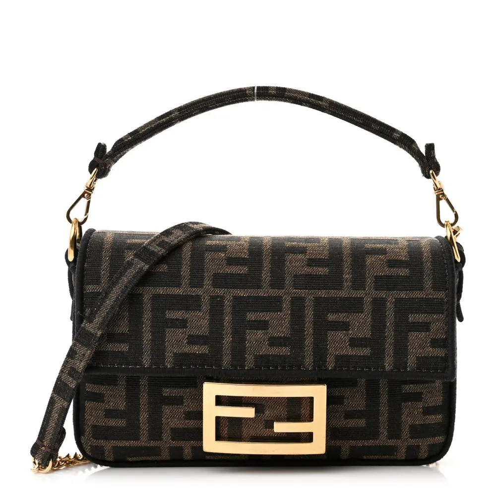 Fendi Mini FF 1974 Baguette Tobacco/Moro/Black Jacquard Fabric Gold Hardware