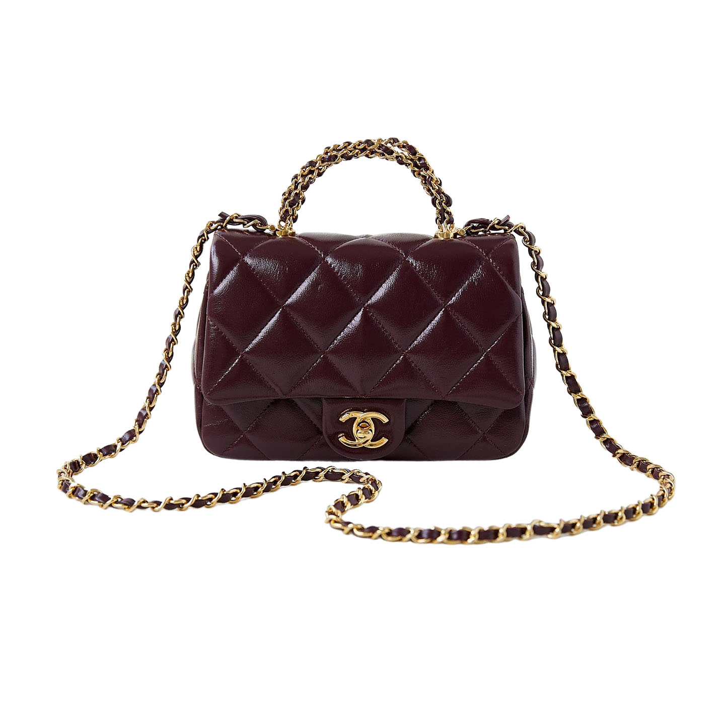 Chanel Gold handle handbag wine red/black/White/milk tea color/avocado green crossbody bag
