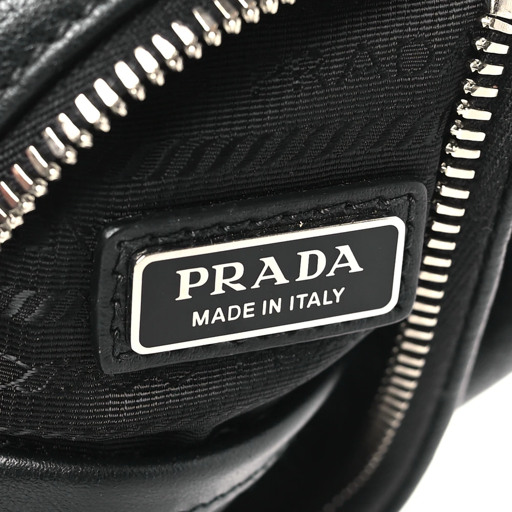 Prada Medium Logo Embossed Cross Sling Backpack Black Vitello Daino Leather Silver Hardware