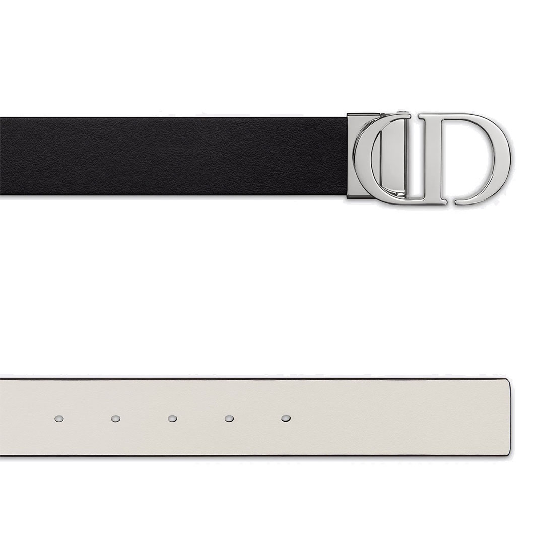 Dior Women' s 30 Montaigne Buckle Reversible Belt In White/Black/Red/Khaki Calfskin With Gold/Silver Hardware 35mm