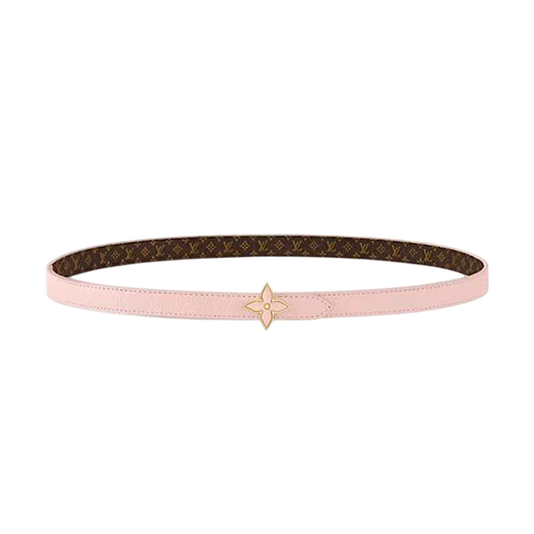 Louis Vuitton Women's Mini Flowergram Reversible Belt In Pink Calfskin And Monogram Canvas With Gold/Silver/Pink/Black Hardware 15mm