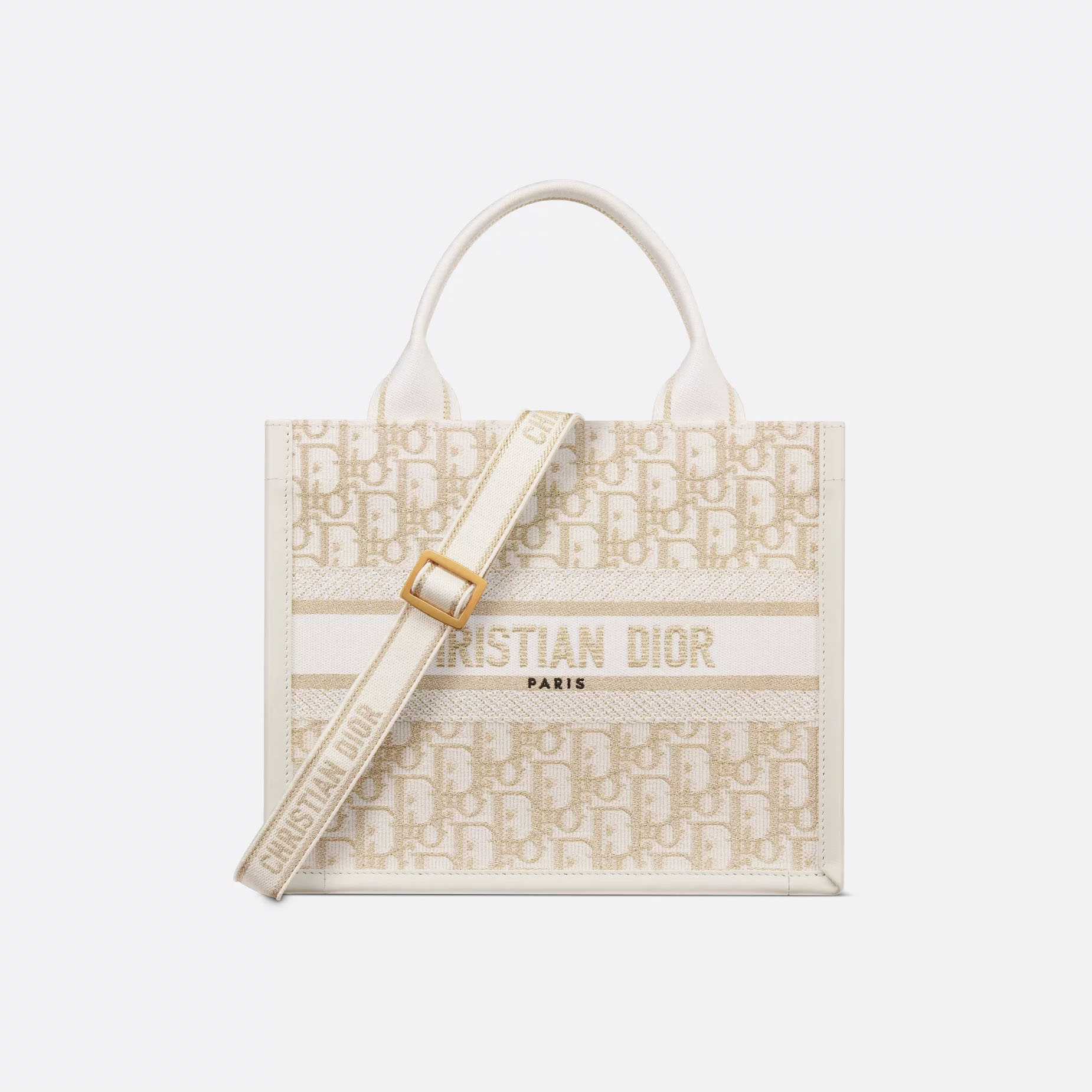 Dior Small Dior Book Tote In Natural Dior Oblique Embroidery And Calfskin Gold Hardware