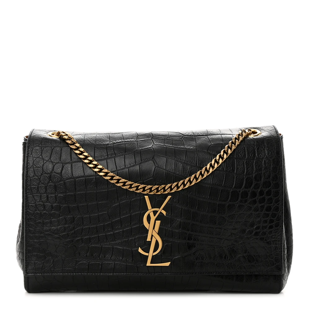 Saint Laurent Medium Kate Satchel Black Reversible Embossed Monogram Calfskin & Crocodile Leather Aged Gold Hardware