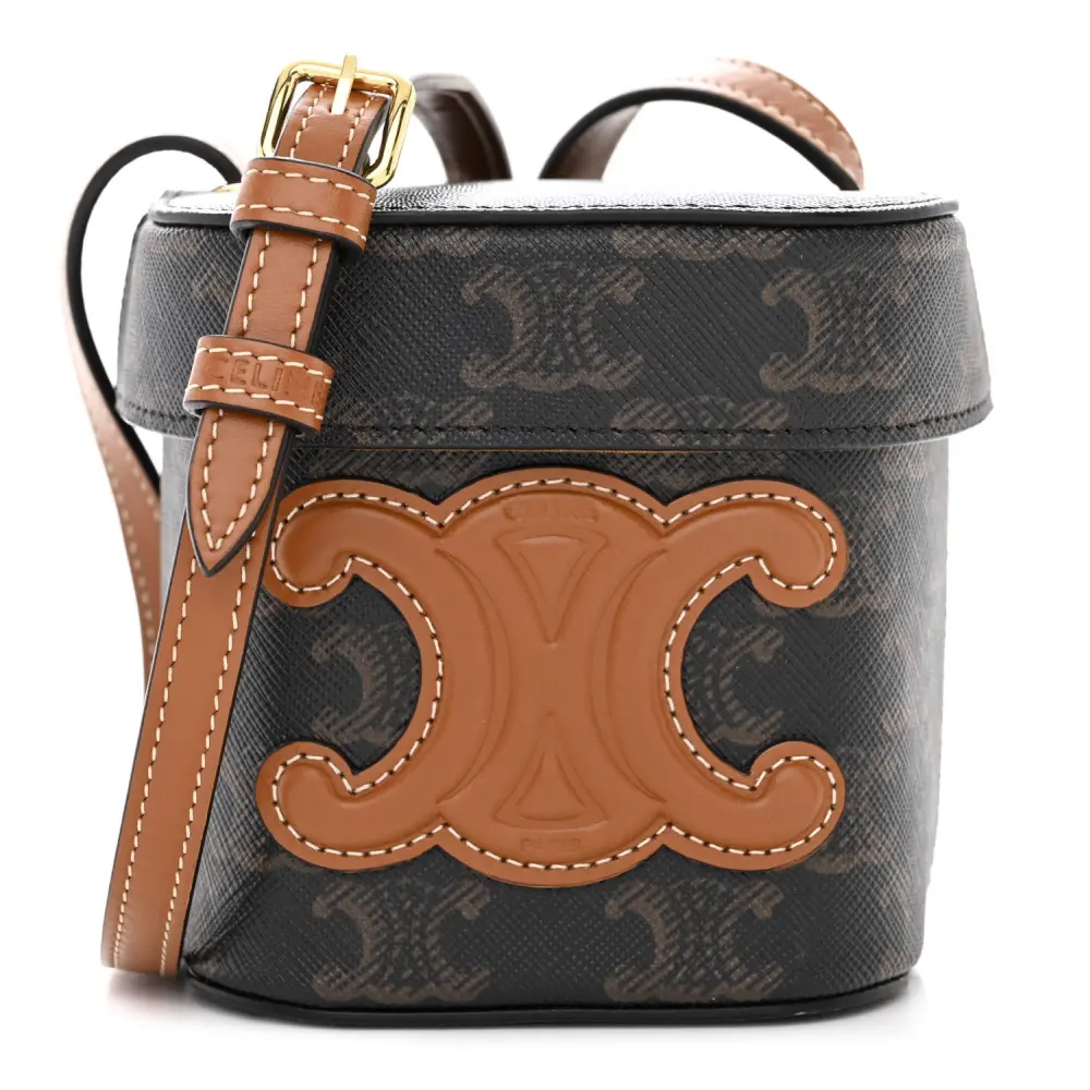 Celine Small Cuir Triomphe Box Tan Triomphe Canvas & Calfskin Leather