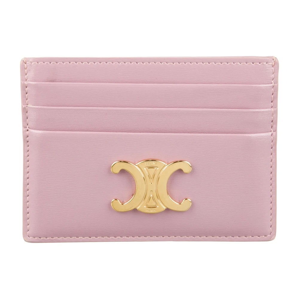 Celine Small Card Holder Purple Triomphe Leather Gold Hardware