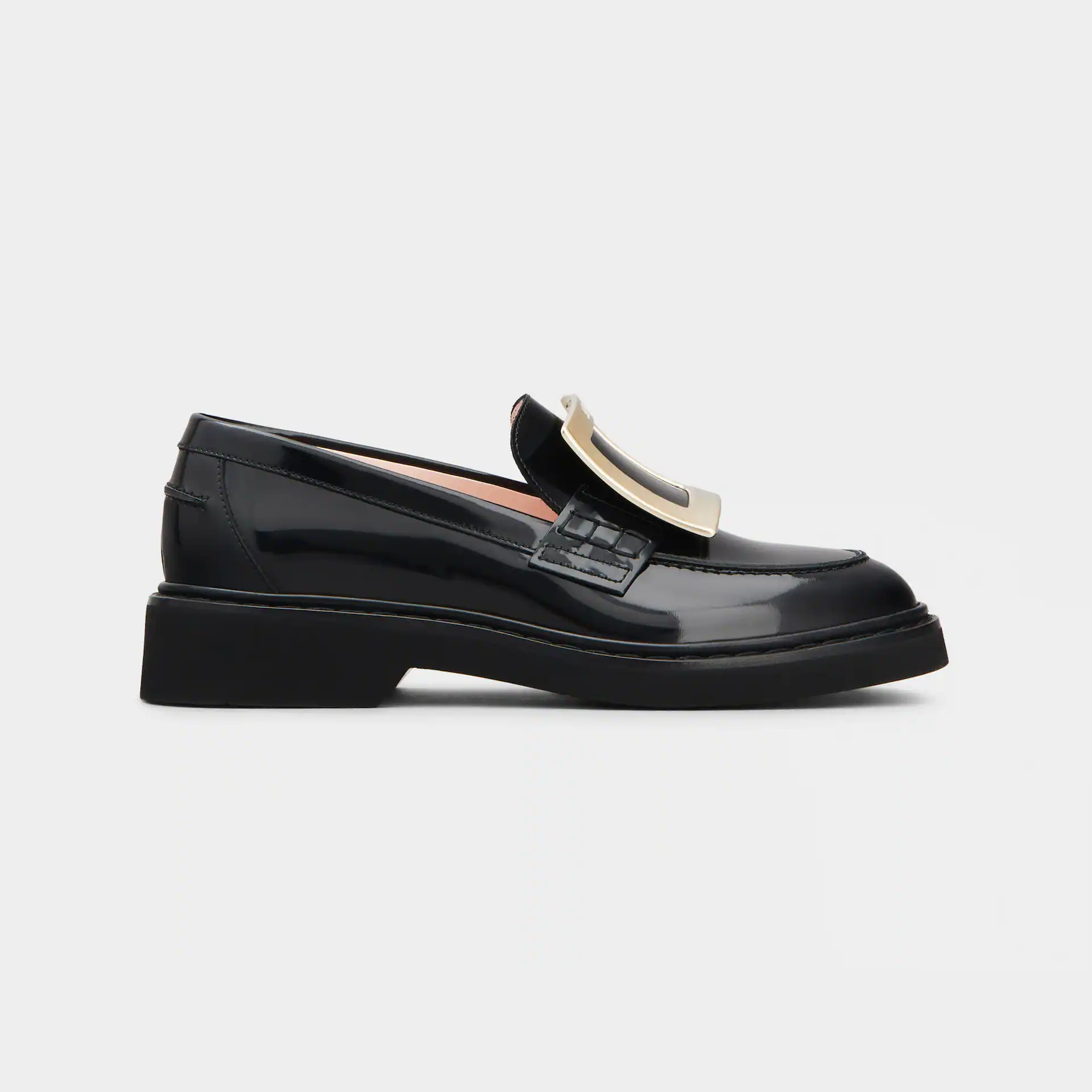 Roger Vivier Viv' Rangers Loafers In Black Patent Leather With Metal Buckle (Heel Height 2.5cm)