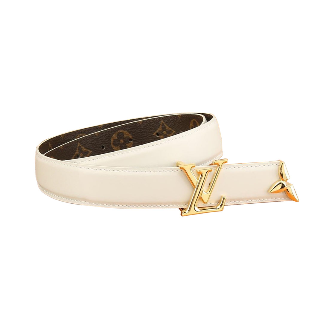 Louis Vuitton Women's Pretty LV Reversible Belt In White/Black Calfskin And Monogram Canvas With Gold/Silver/Black Hardware 30mm