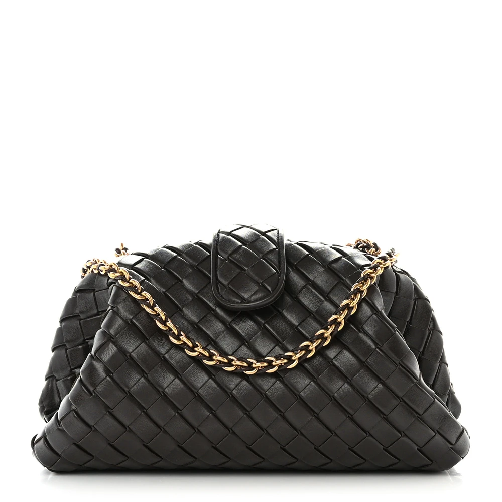 Bottega Veneta Medium Teen Intrecciato The Lauren 1980 Clutch With Chain Fondant Nappa Leather Gold Hardware