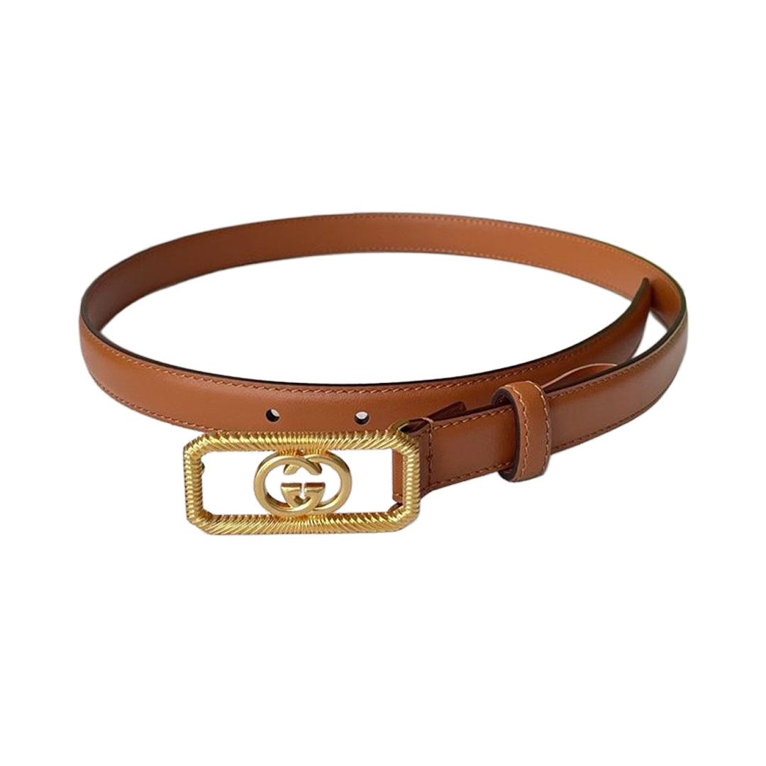 Gucci Women's Square Buckle Belt In Brown/Black Smooth Calfskin With Gold Hardware 20mm