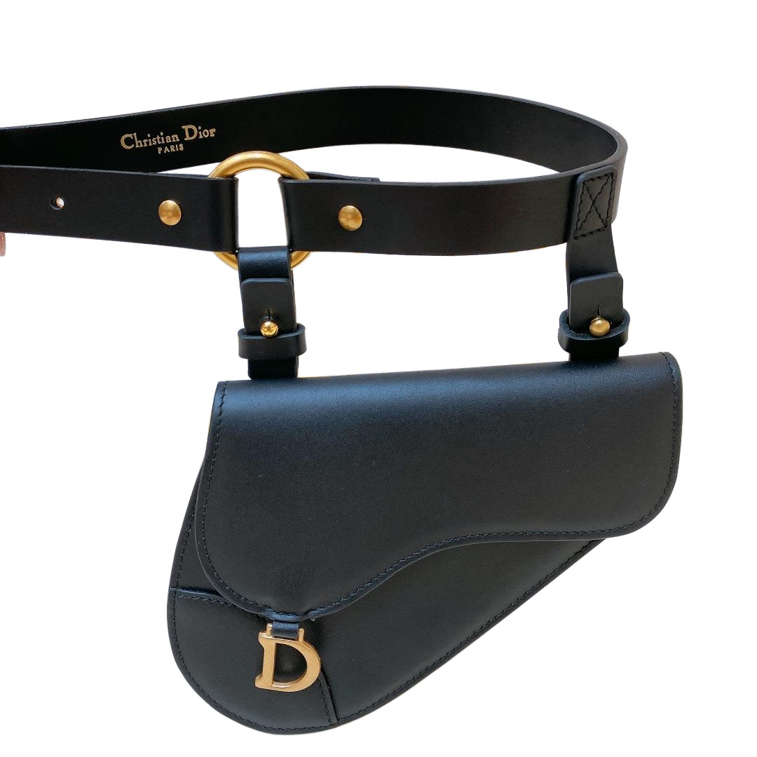 Dior Women' s Saddle Mini Bag Belt In Black Calfskin With Gold Hardware 20mm