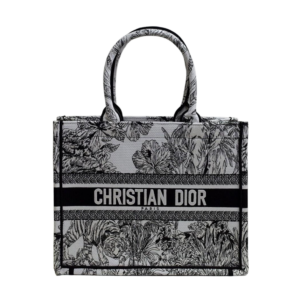 Dior Medium Dior Book Tote In Black Toile De Jouy Embroidered Canvas