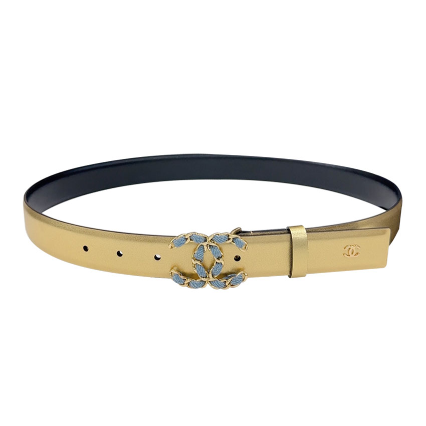 Chanel Women's CC Belt In Black/Gold Calfskin With Gold/Silver Hardware 30mm