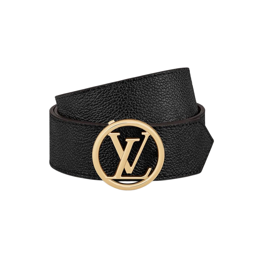 Louis Vuitton Women's Circle Buckle Belt In Black Calfskin And Monogram Canvas With Gold Hardware 35mm