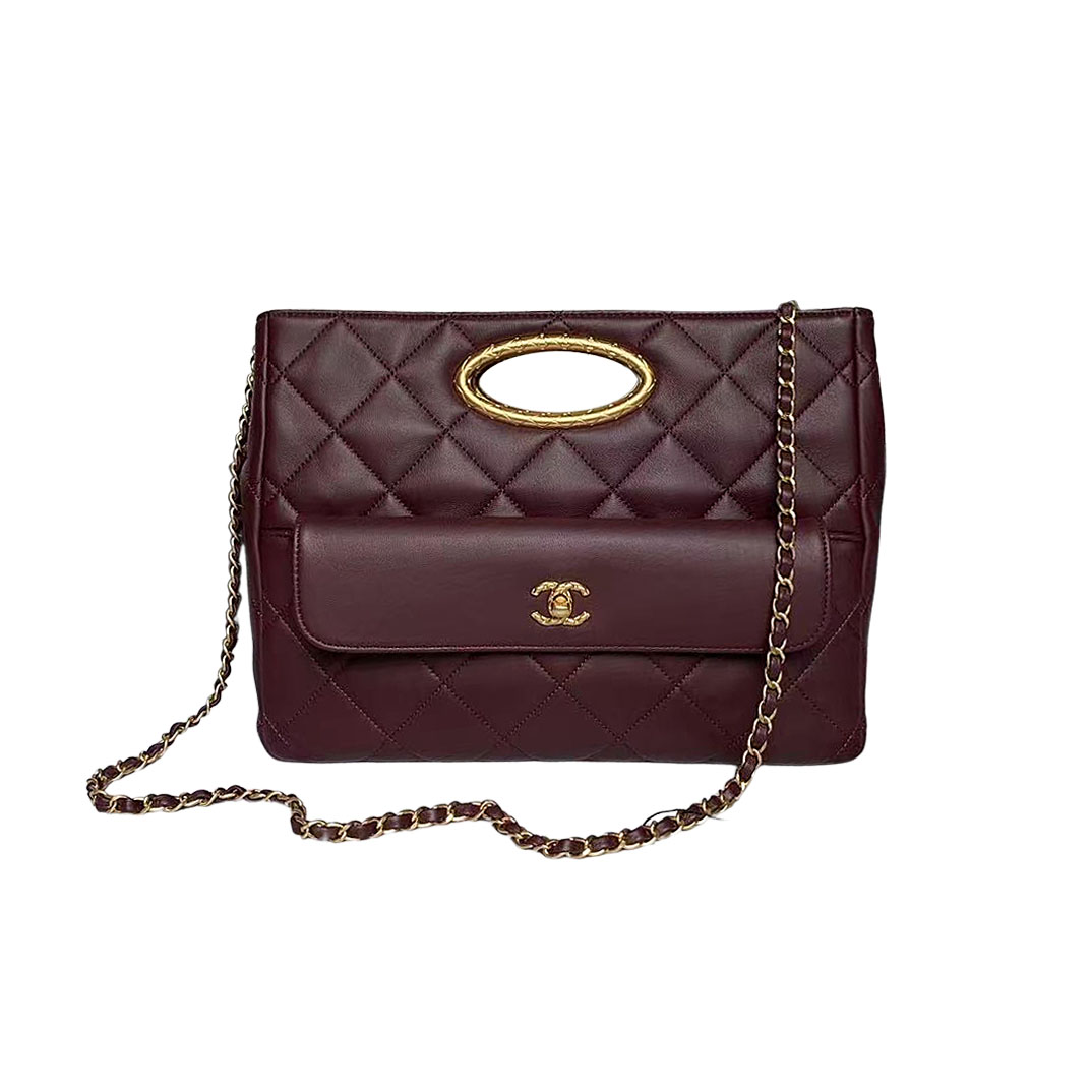 Chanel wine red/white/black hand bag can be cross-body