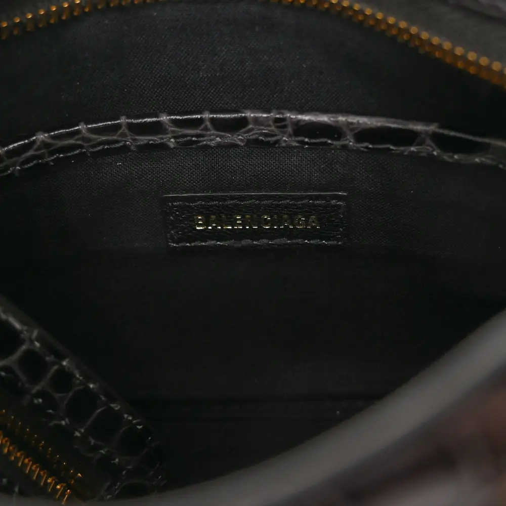 Balenciaga Nano City Bag Dark Grey Crocodile Embossed Calfskin Leather Gold Hardware