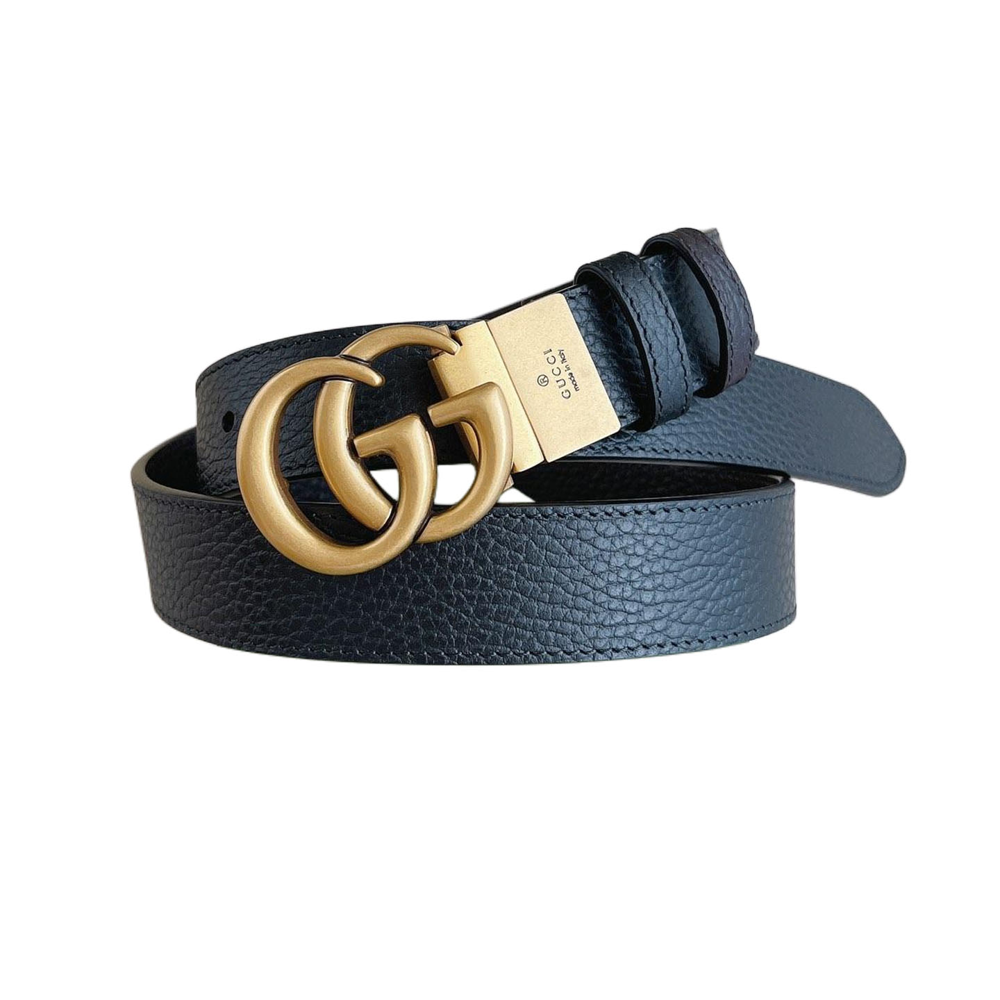 Gucci Women's Double G Buckle Belt In Black Grained Calfskin With Gold Hardware 30mm