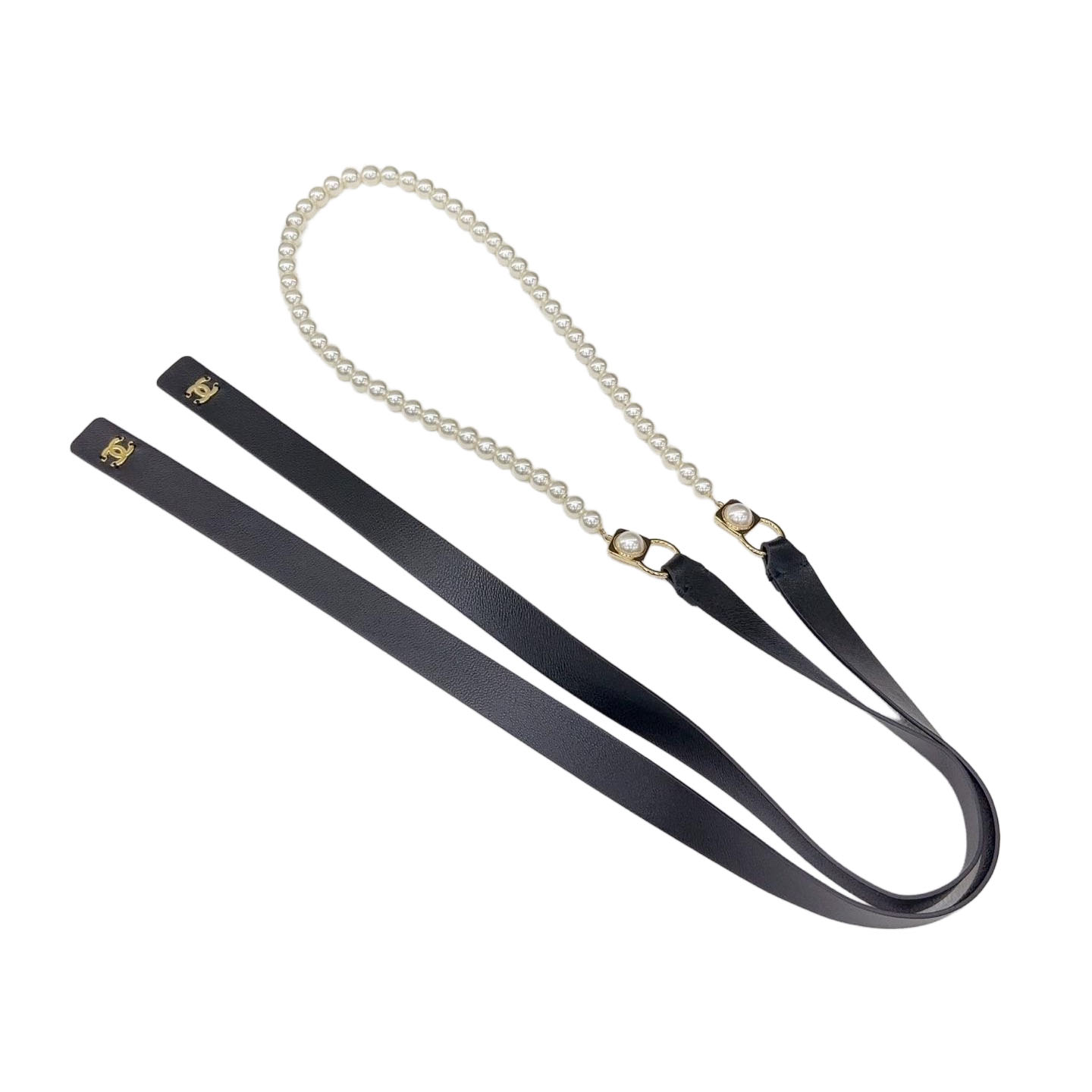 Chanel Women's Pearls Chain Belt In Black Lambskin With Gold Hardware