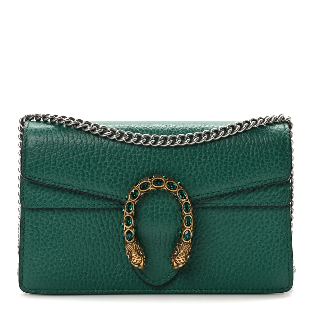 Gucci Mini Super Dionysus Shoulder Bag Emerald Dollar Calfskin Leather & Crystal Mixed Metal Hardware