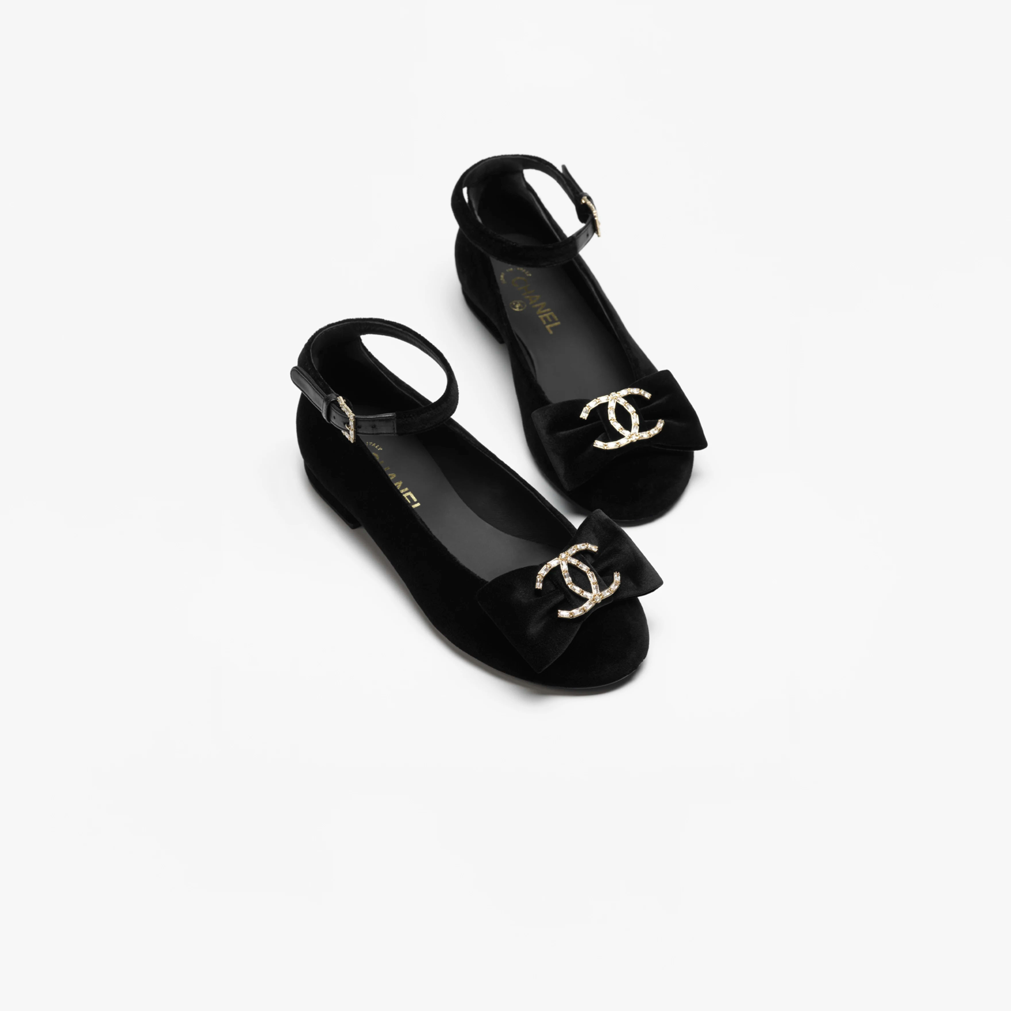 Chanel velvet, rhinestone and metal Black Mary Jane Shoes